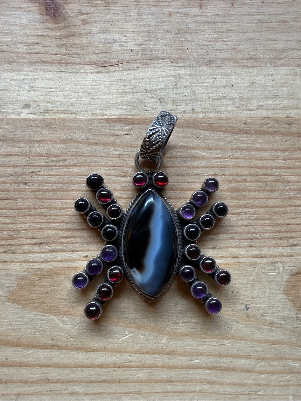 🕷️ Sterling and Agate/Amethyst Spider Pendant 🕷️